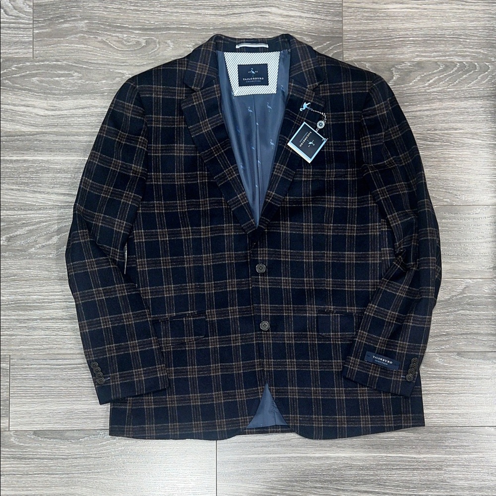Tailorbyrd Navy and Brown Plaid Blazer